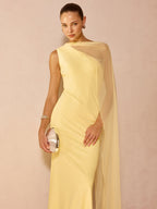 Elegant Sheer Draped Maxi Dress for Evening Events