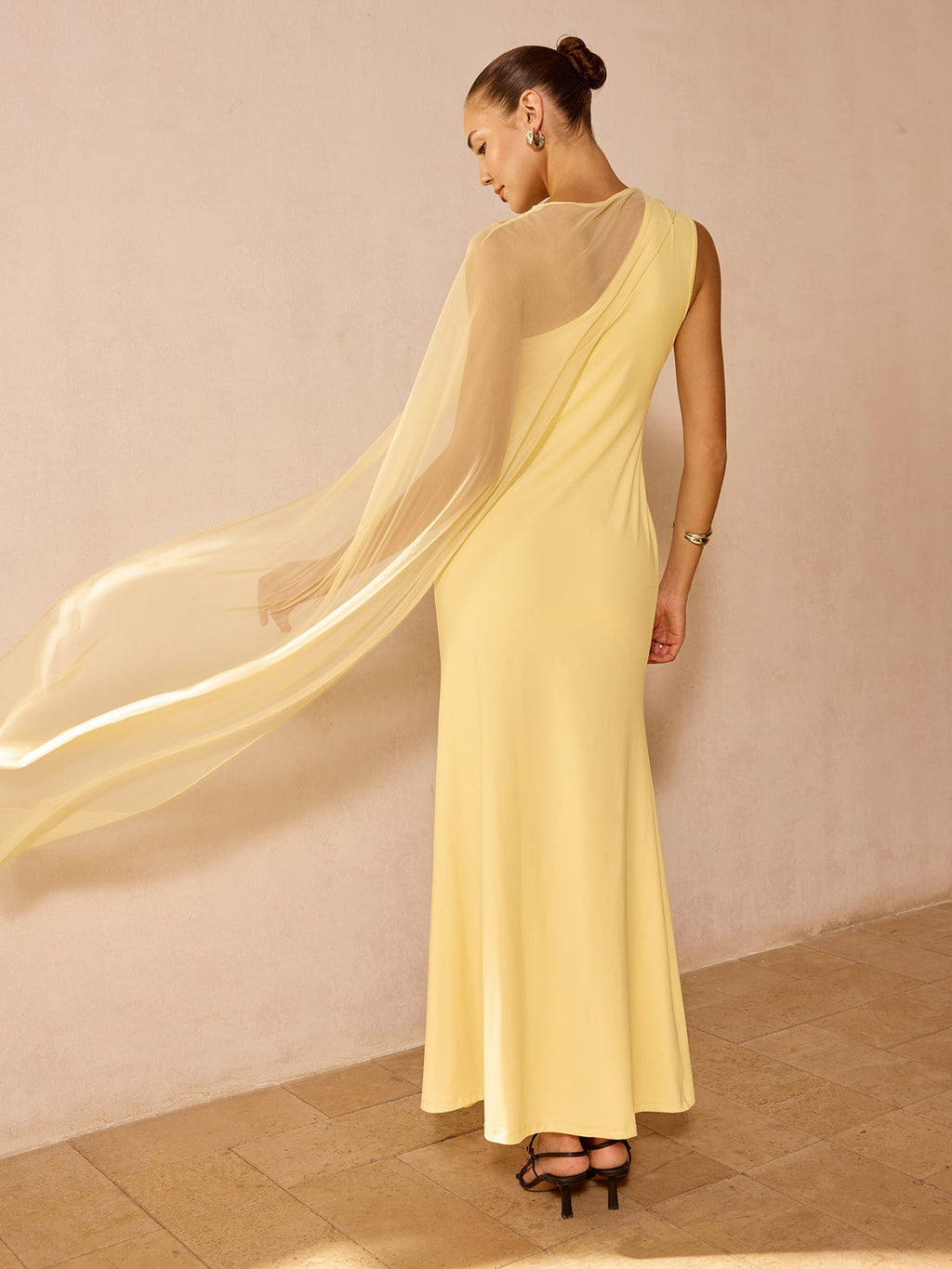 Elegant Sheer Drape Maxi Dress for Evening Wear