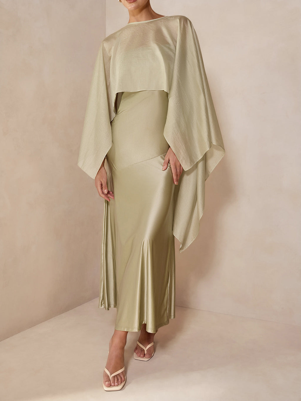 Sheer Capelet and Cami Two-Piece Dress Set