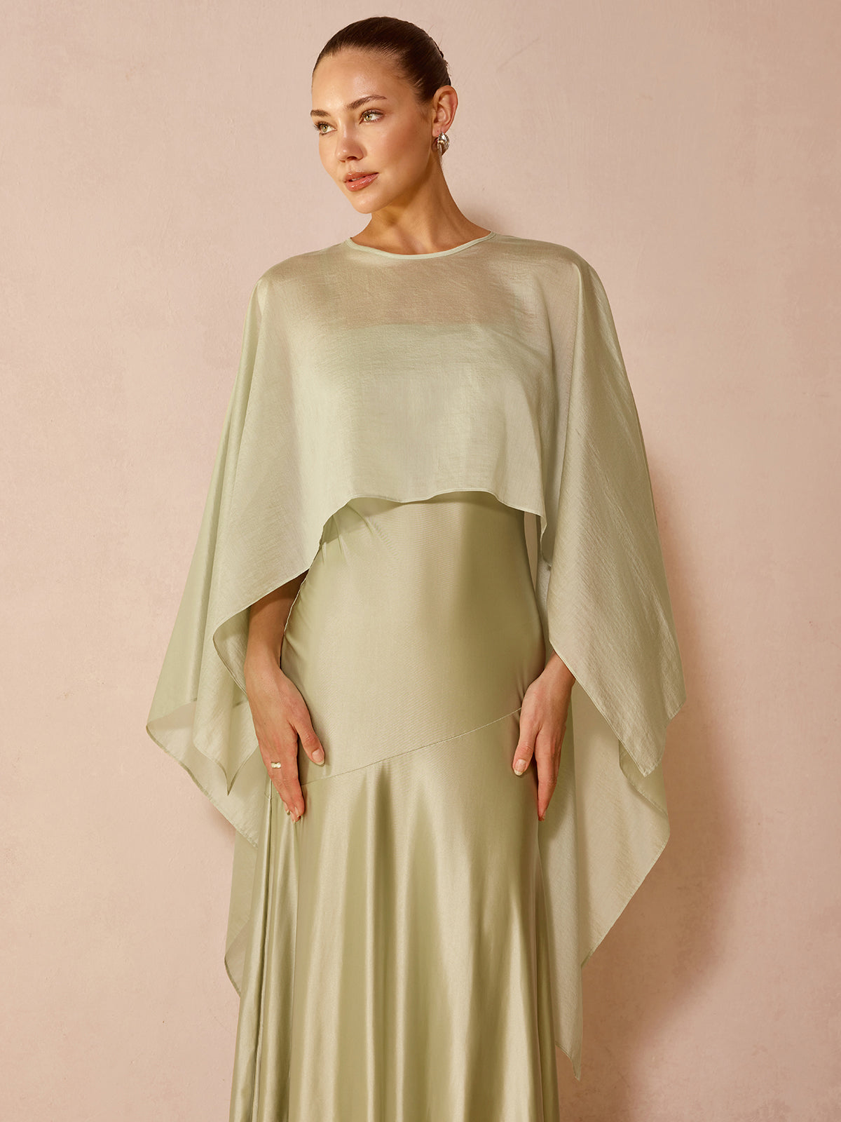 Sheer Capelet and Cami Two-Piece Dress Set
