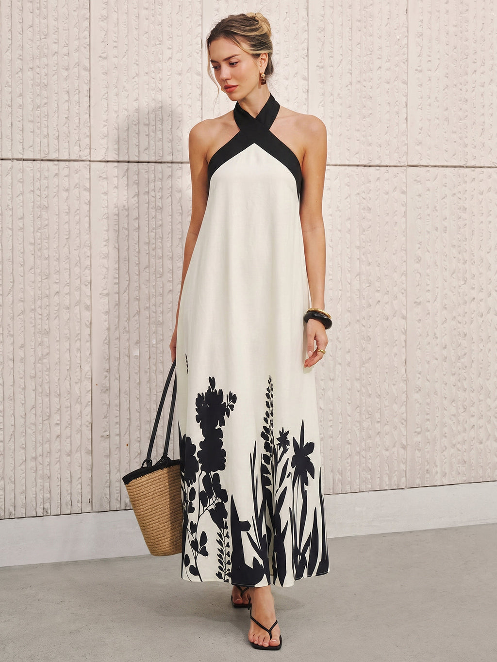 Floral Print Halter Midi Dress