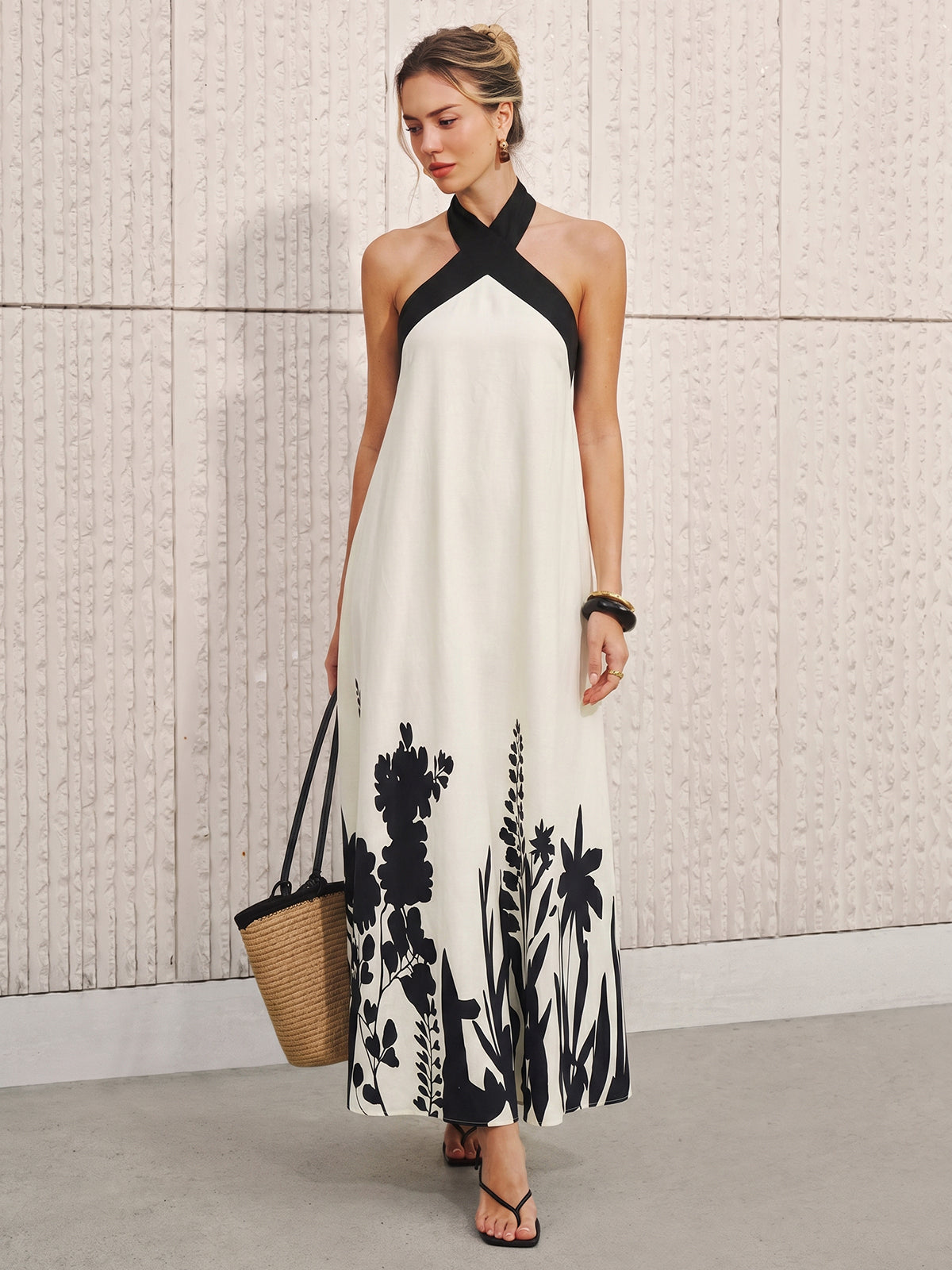 Floral Print Halter Midi Dress