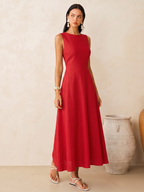 Flowing Sleeveless Linen Blend Maxi Dress