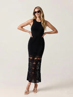 Crochet Hem Sleeveless Knit Maxi Dress with Side Slit