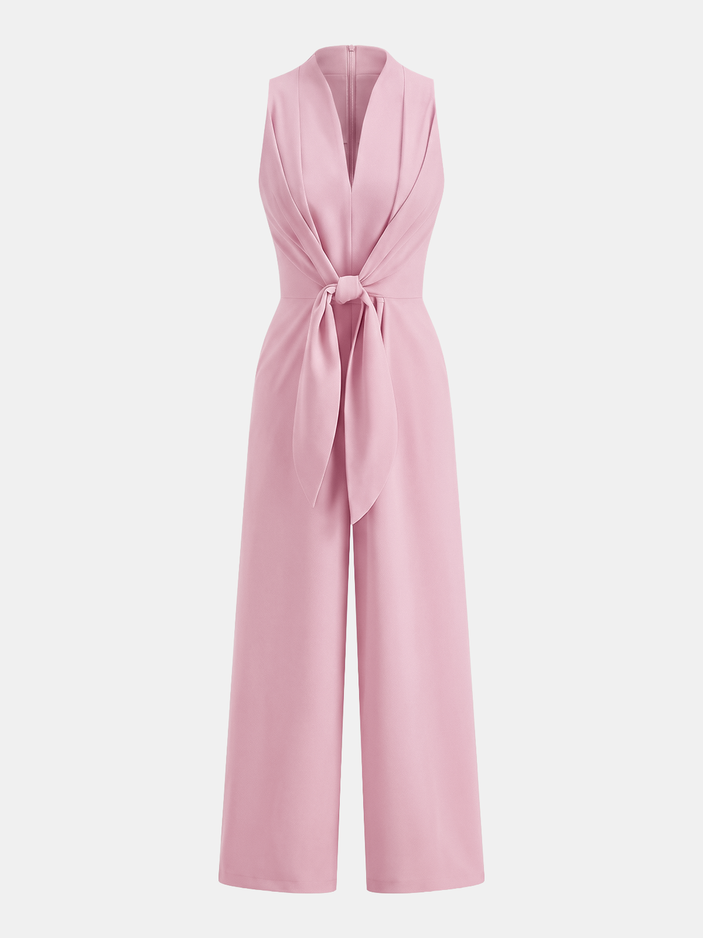 Sleeveless V-Neck Jumpsuit with Tie Waist and Wide Legs