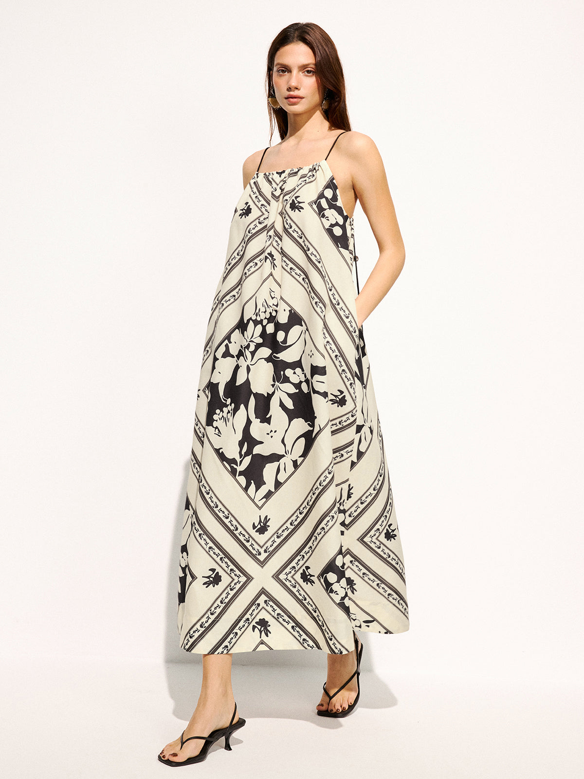 Floral Cami Maxi Dress with Large Print Patterns