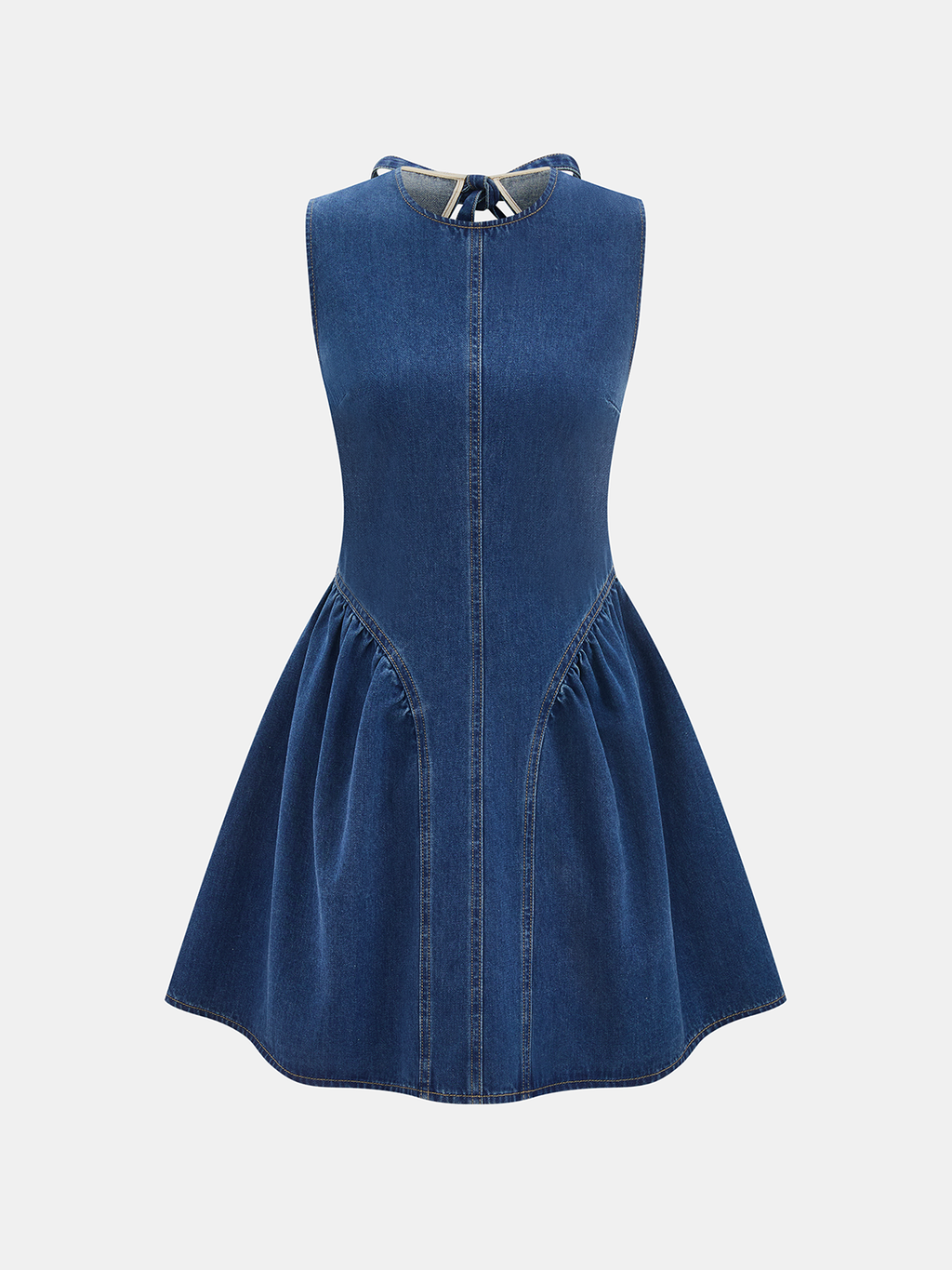 Sleeveless Denim Dress with Open Back, Mini Length