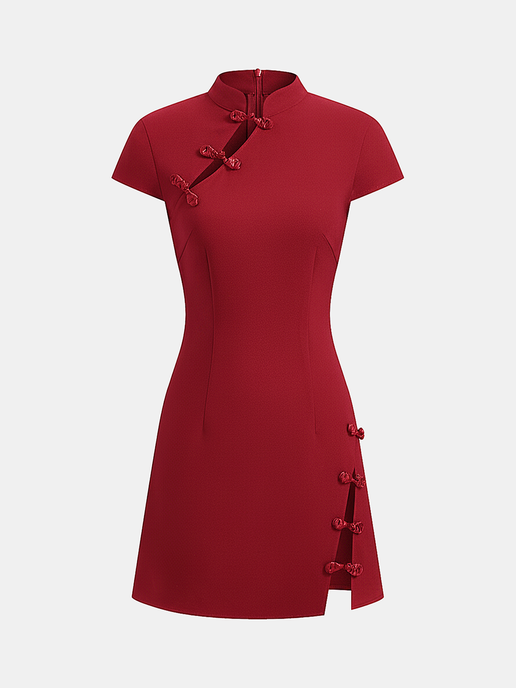 Mandarin Collar Mini Dress with Frog Button Closure