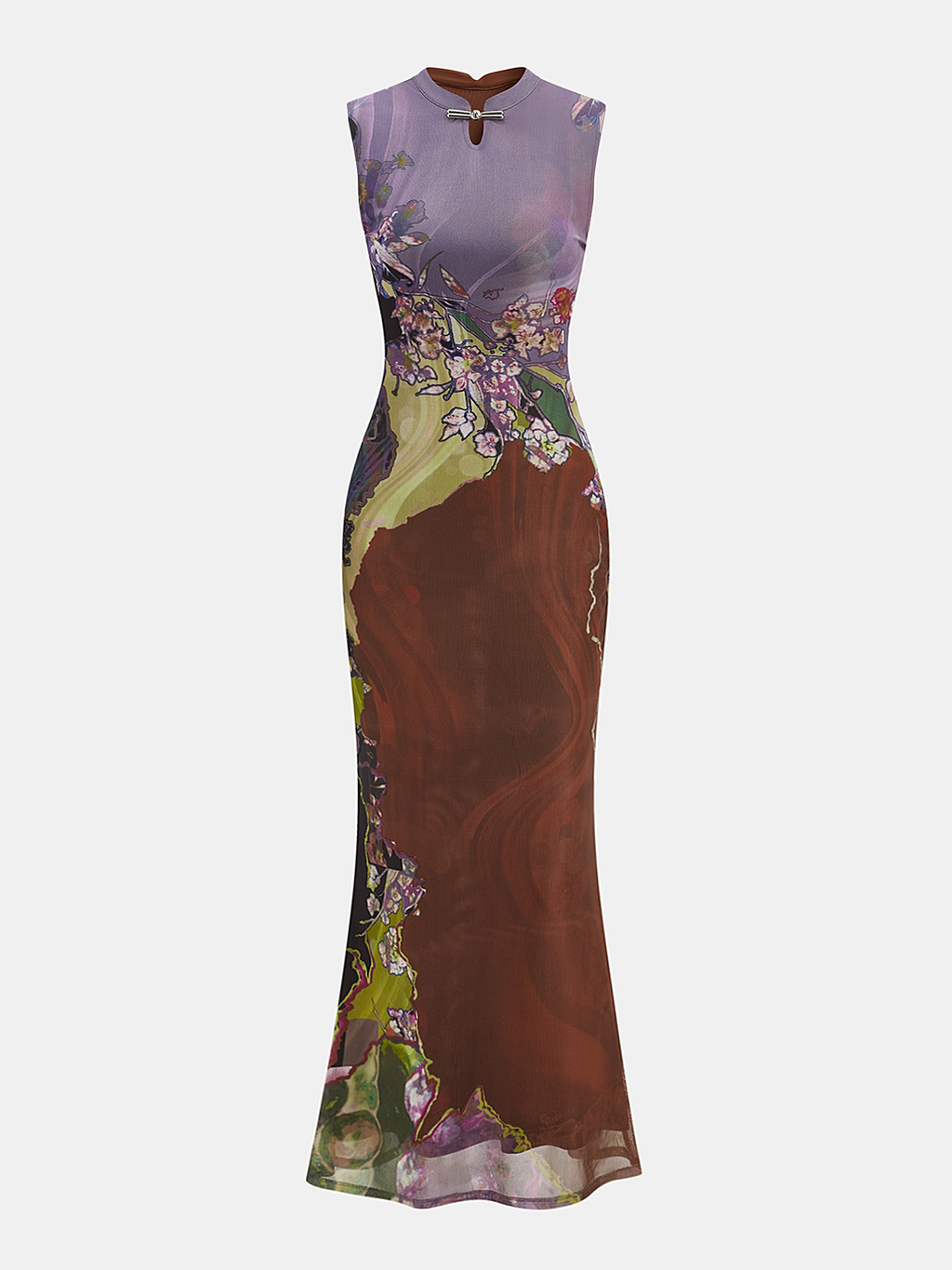 Floral Cheongsam Sleeveless Maxi Dress