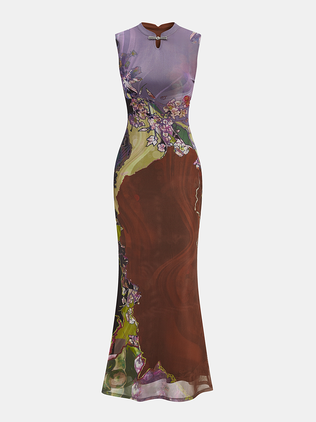 Floral Cheongsam Sleeveless Maxi Dress