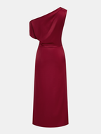 Satin Wrap Maxi Dress with One Shoulder Ruched
