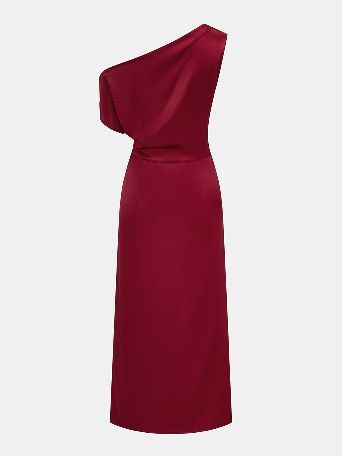 Satin Wrap Maxi Dress with One Shoulder Ruched