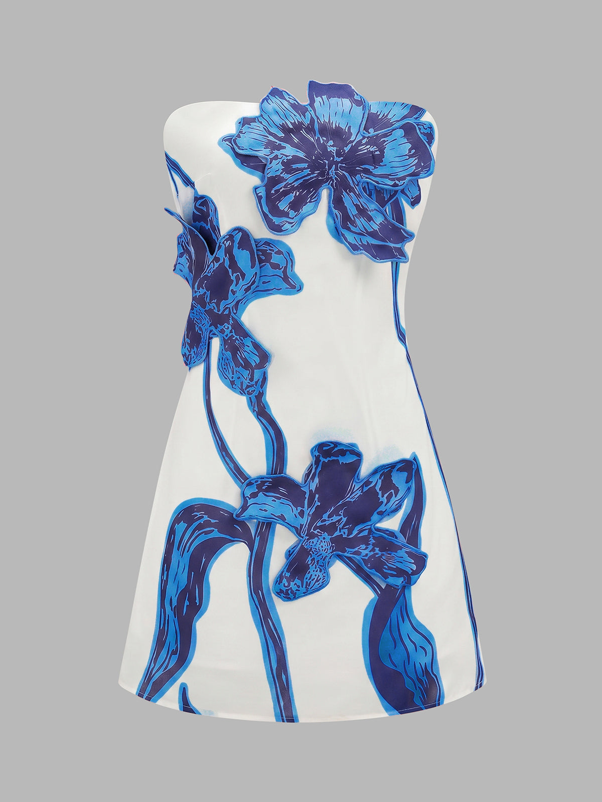 Strapless Mini Dress with Three-Dimensional Floral Design