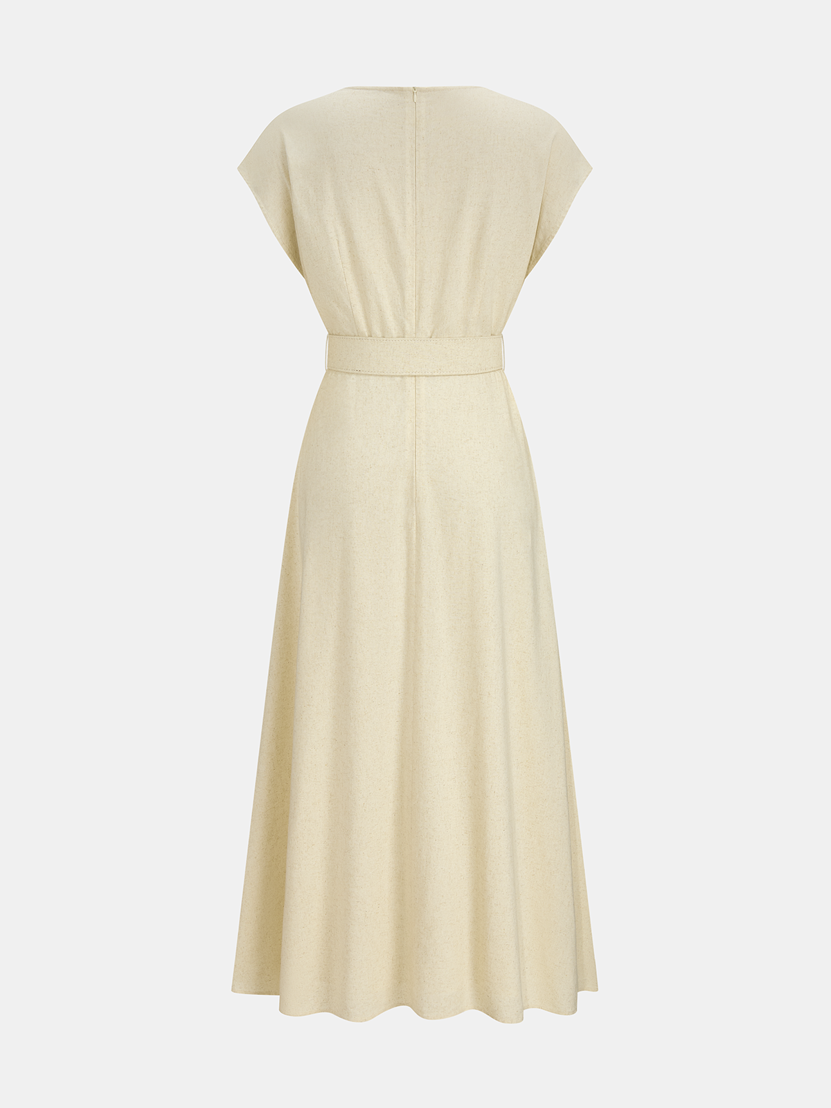 Linen-Blend V-Neck Maxi Dress with Belt