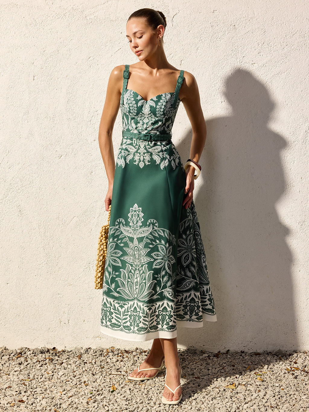 Baroque Floral Cami Maxi Dress with Belt