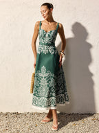 Baroque Floral Cami Maxi Dress with Belt
