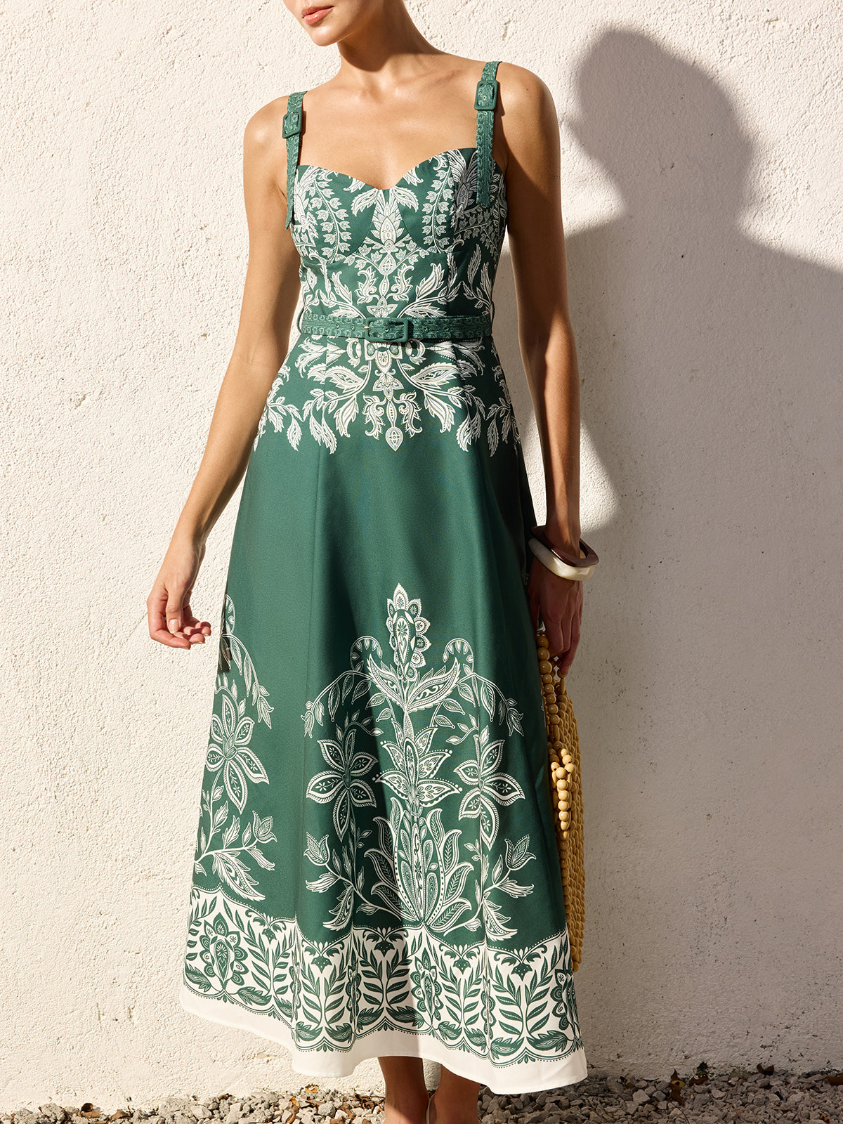 Baroque Floral Cami Maxi Dress with Belt