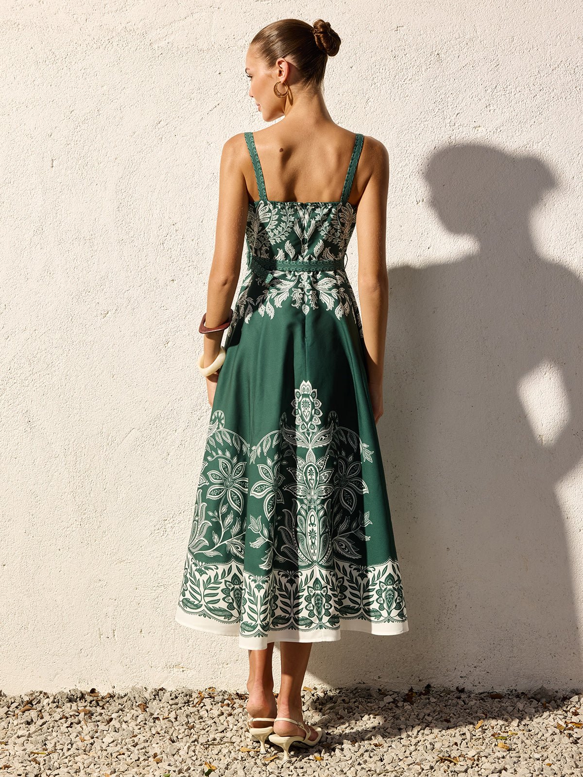 Baroque Floral Cami Maxi Dress with Belt