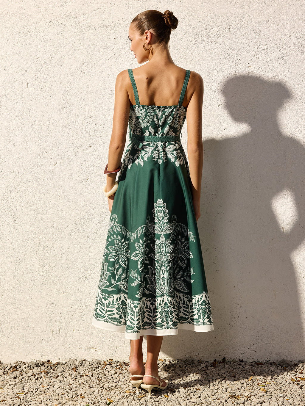 Belted Maxi Dress with Baroque Floral Cami Design