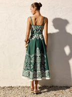 Belted Maxi Dress with Baroque Floral Cami Design