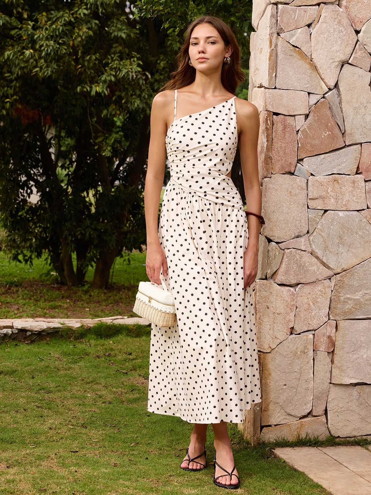 Polka Dot Maxi Dress with Cami Cutouts