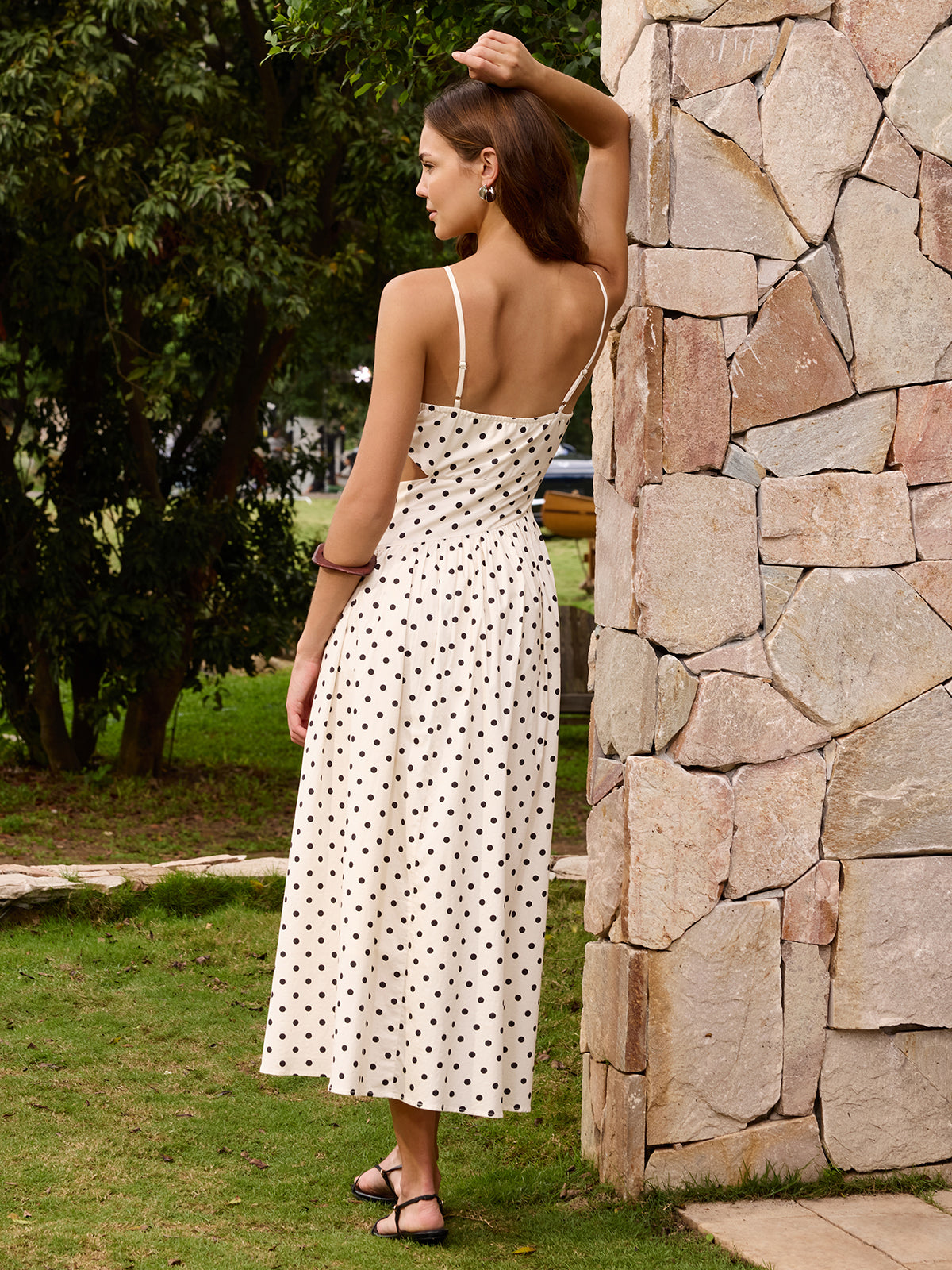 Polka Dot Maxi Dress with Cami Cutouts