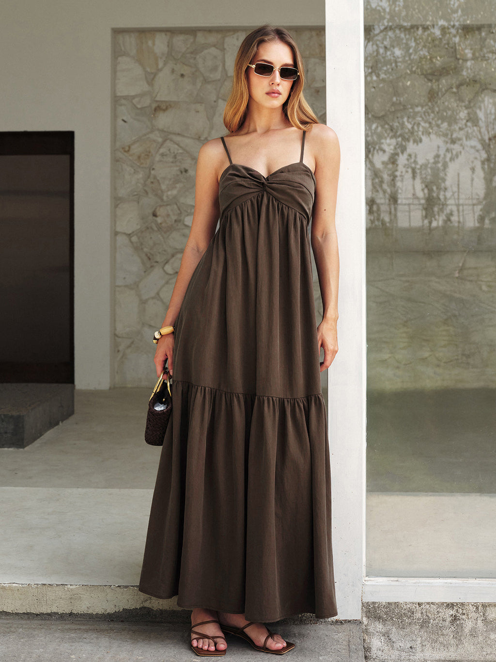 Front Twist Cami Style Maxi Dress