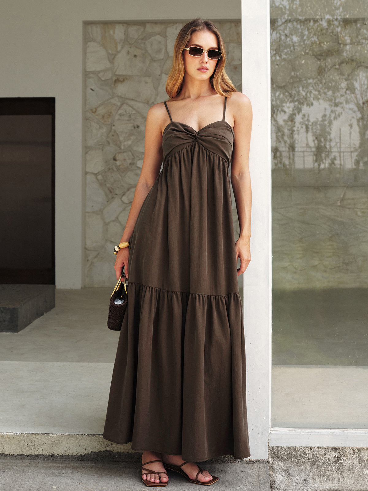 Front Twist Cami Style Maxi Dress