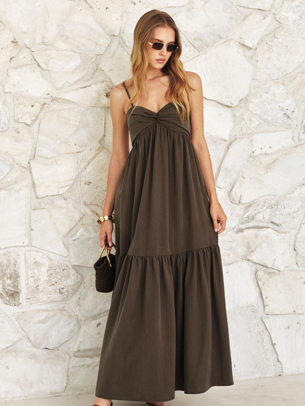 Front Twist Cami Style Maxi Dress