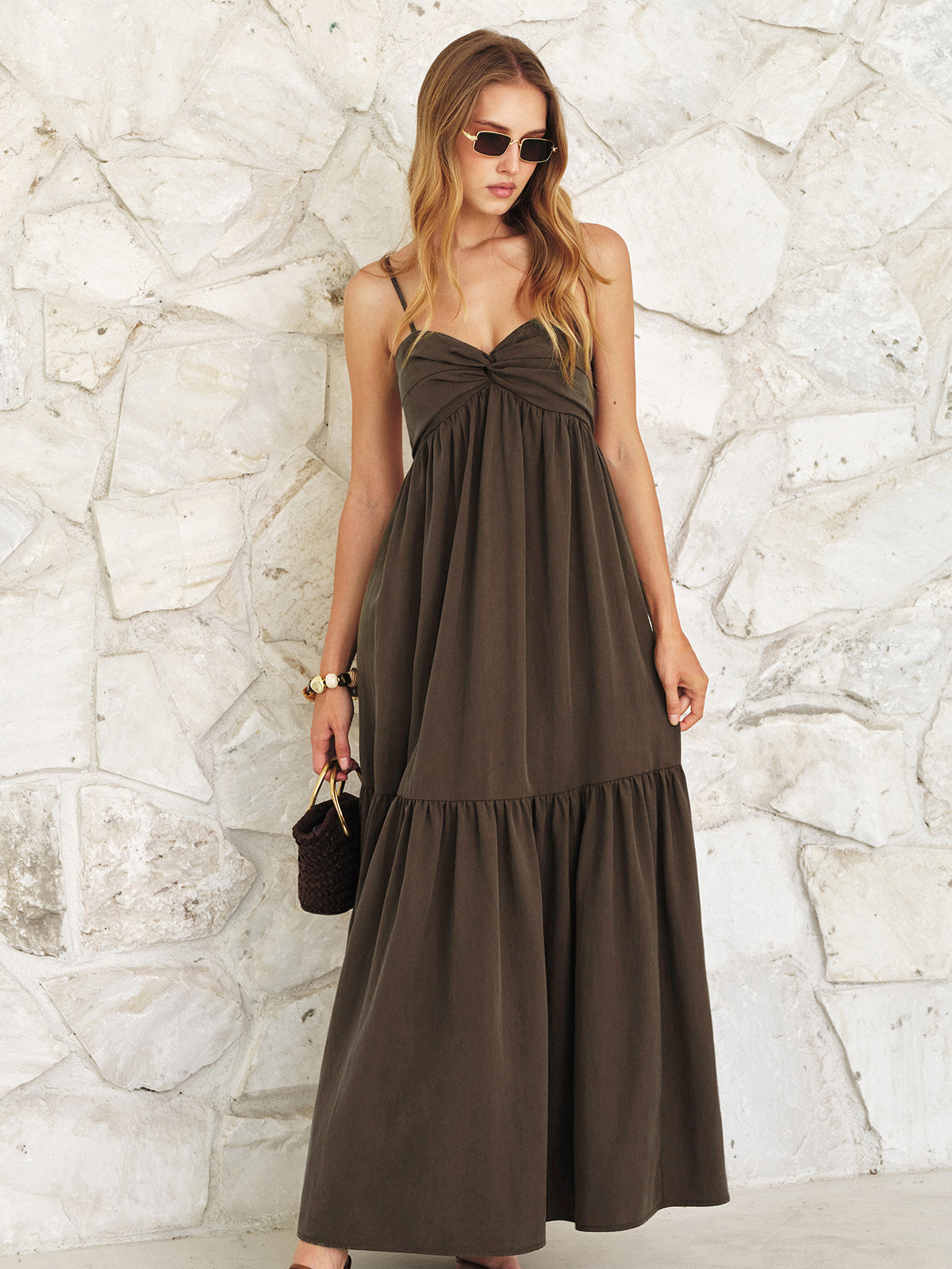 Front Twist Cami Style Maxi Dress