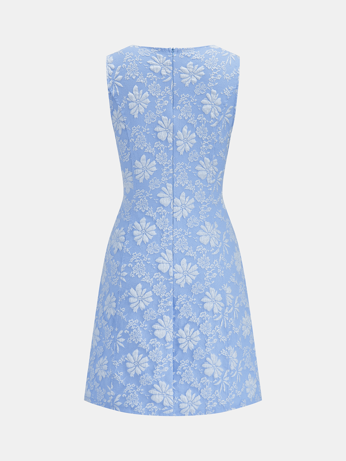 Sleeveless Jacquard Mini Dress with Floral Design