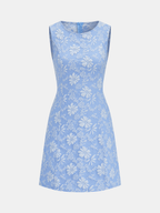 Sleeveless Jacquard Mini Dress with Floral Design