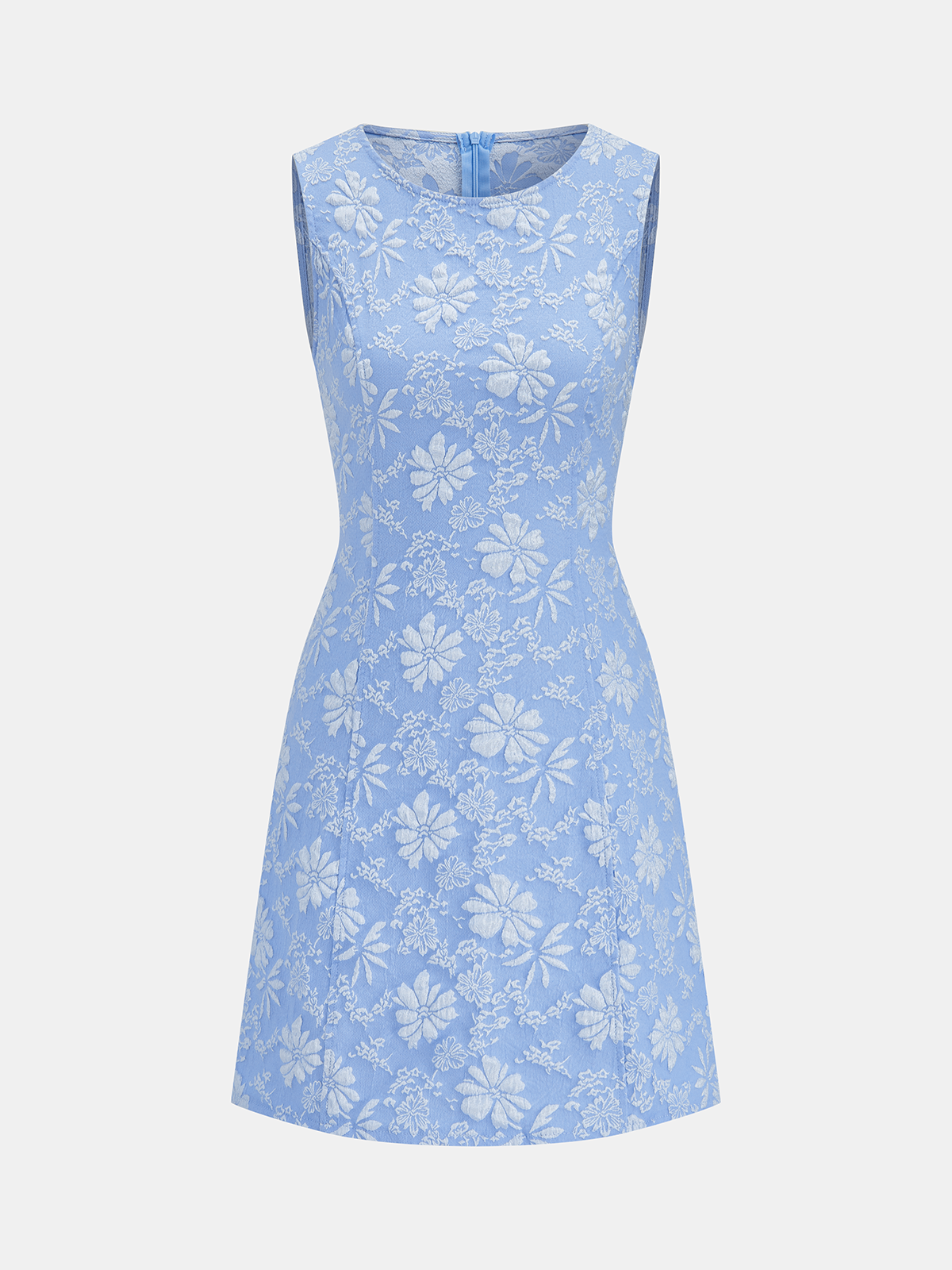 Sleeveless Jacquard Mini Dress with Floral Design