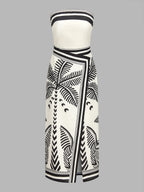 Strapless Maxi Dress with Palm Tree Wrap Design