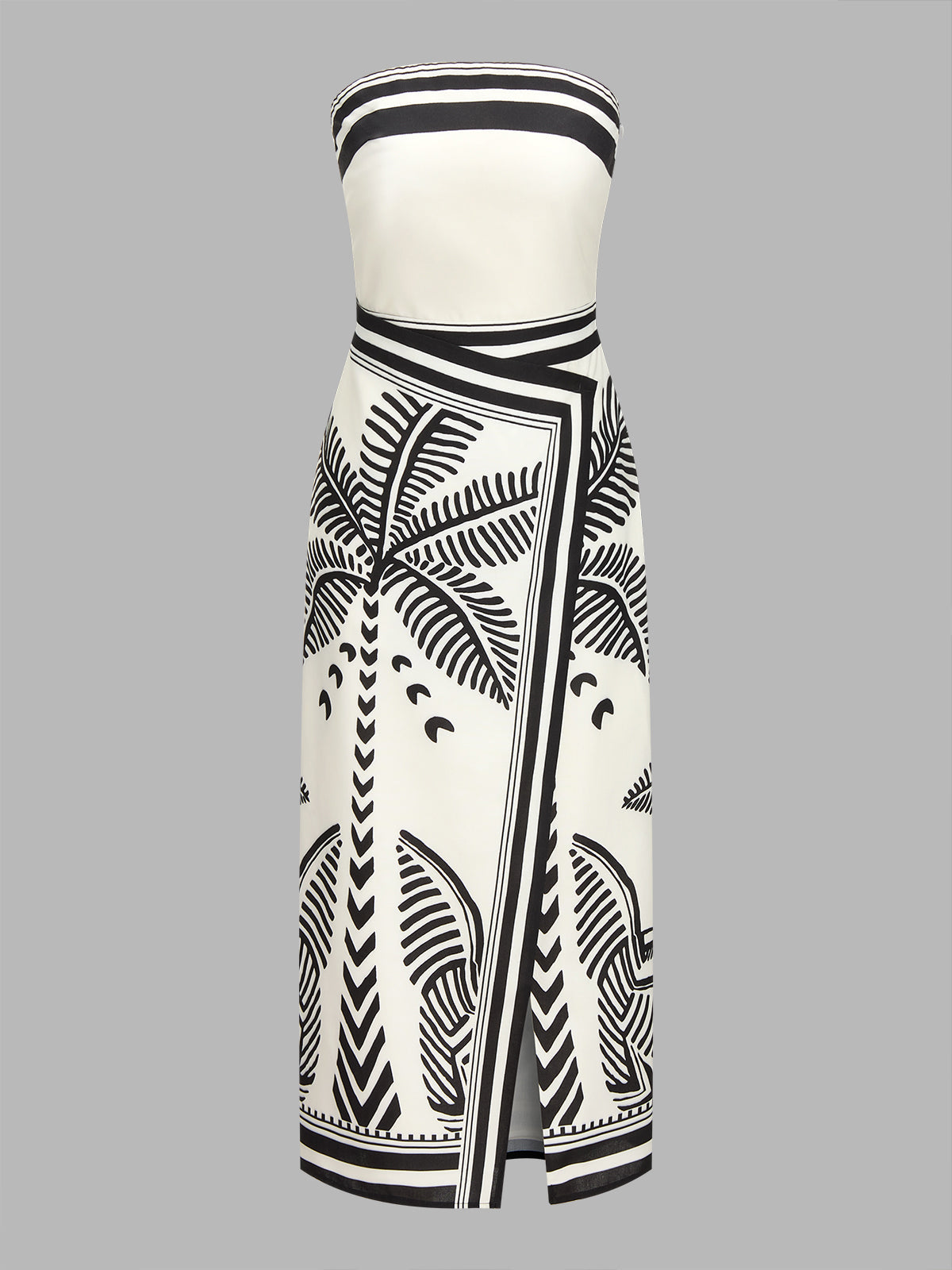 Strapless Maxi Dress with Palm Tree Wrap Design