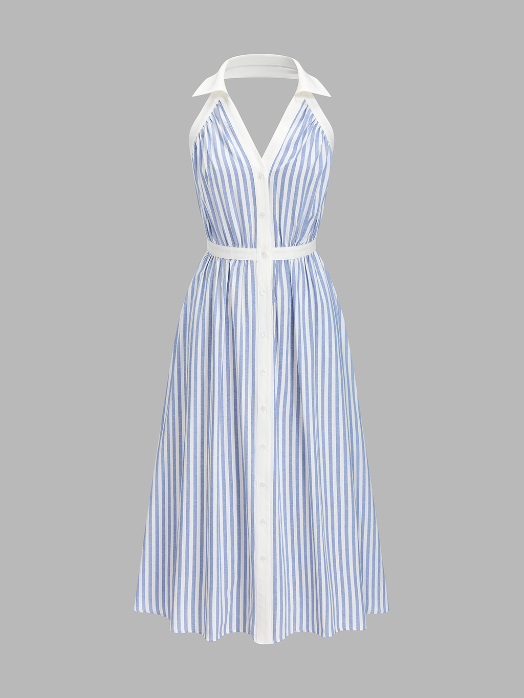 Striped Halter Midi Dress with Cotton Blend Collar
