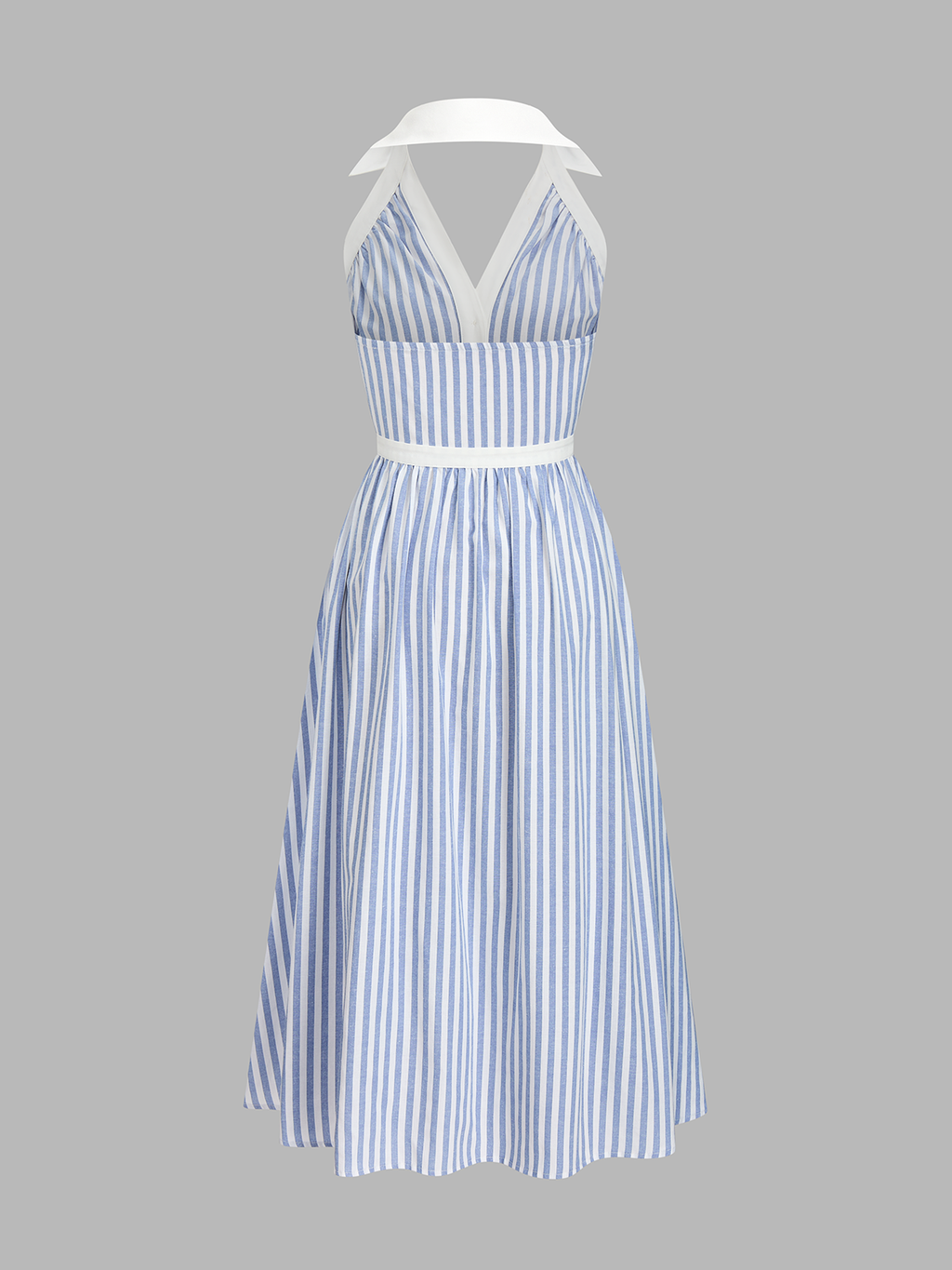 Striped Halter Midi Dress with Cotton Blend Collar