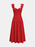 Floral Cotton Linen Strap Midi Dress