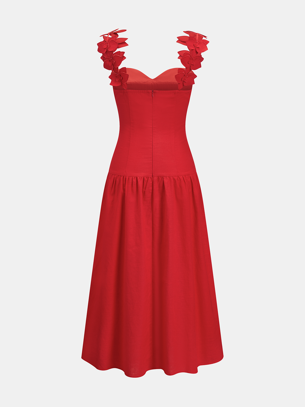 Floral Cotton Linen Strap Midi Dress
