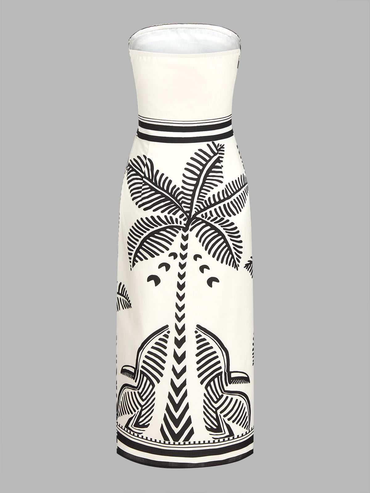 Strapless Maxi Dress with Palm Tree Wrap Design
