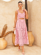 Eyelet Embroidery Midi Dress with Cutout Waist Detail