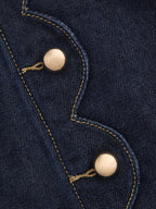Button-Front Sleeveless Denim Mini Dress with Scallop Detail