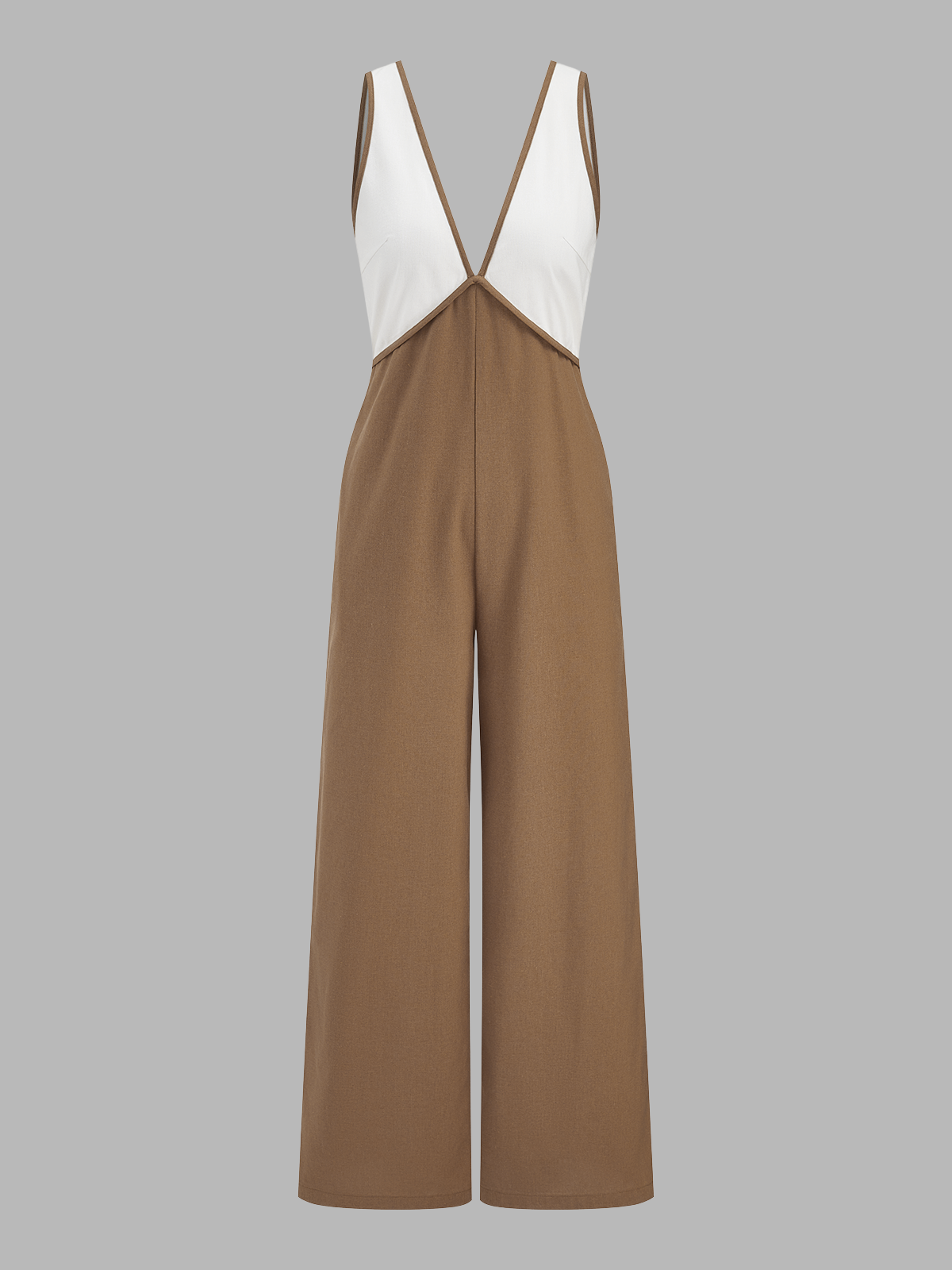 Color-Block Wide Leg Jumpsuit in Cotton Linen