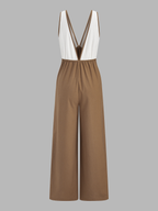 Color-Block Wide Leg Jumpsuit in Cotton Linen