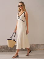 Sleeveless Maxi Dress with Contrast Wavy Trim