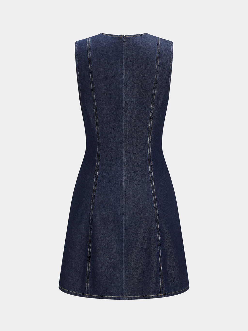 Button-Front Sleeveless Denim Mini Dress with Scallop Detail