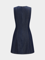 Button-Front Sleeveless Denim Mini Dress with Scallop Detail