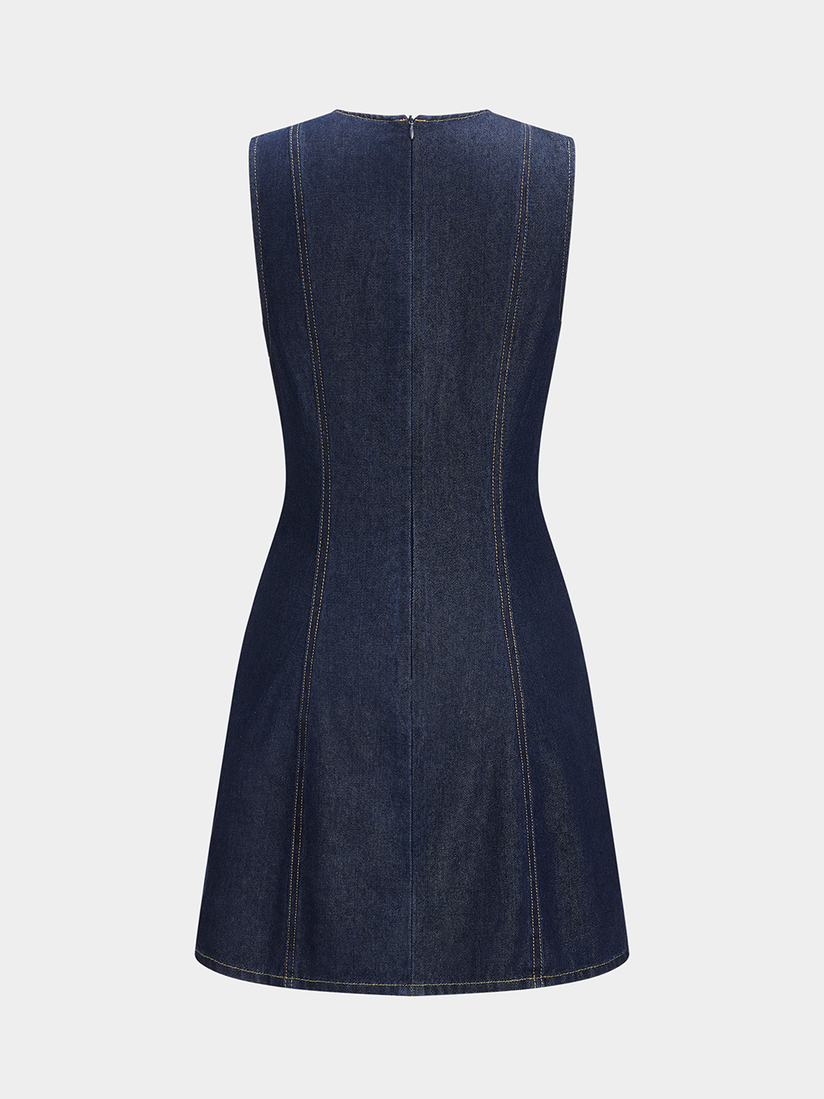 Button-Front Sleeveless Denim Mini Dress with Scallop Detail
