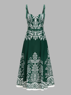 Belted Maxi Dress with Baroque Floral Cami Design