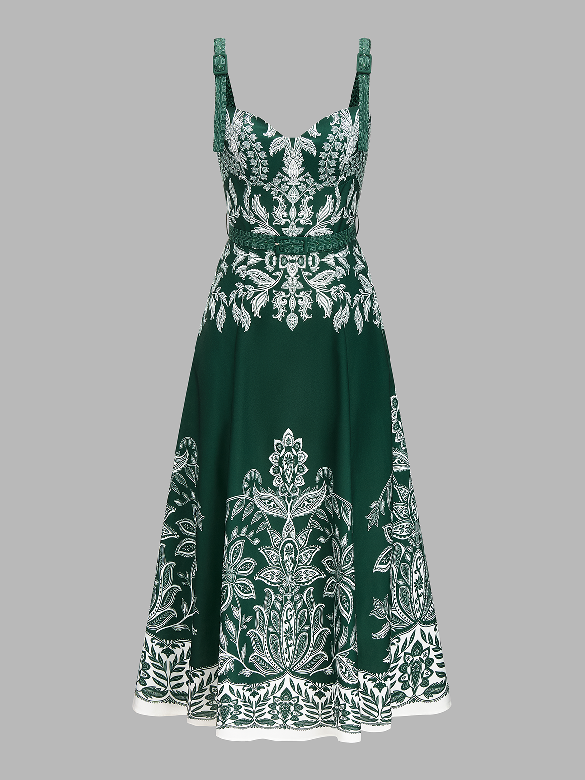 Belted Maxi Dress with Baroque Floral Cami Design